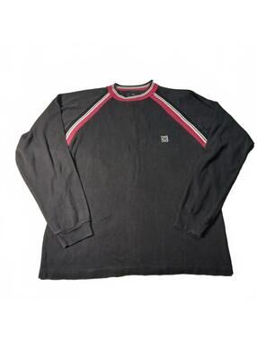 Vintage Givenchy Activewear Black Ribbed Sweater Red Stripe Logo Y2K Mens Medium